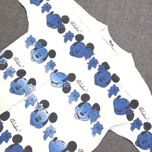 Vintage 60s Disney Mickey Mouse Shirt Men XL White Aloha Floral Single Stitch